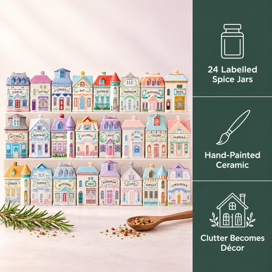 Voxerra Spice Village - 24-Piece Hand-Painted Spice Jar Set