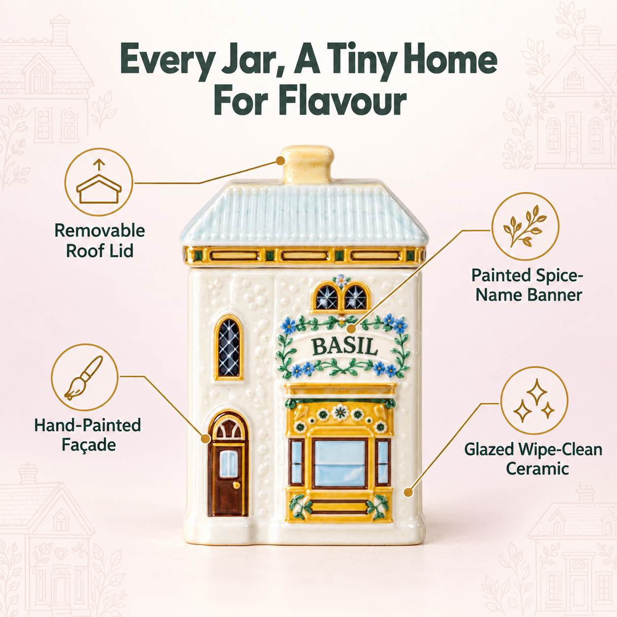Voxerra Spice Village - 24-Piece Hand-Painted Ceramic Spice Jar Set