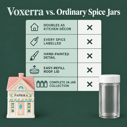 Voxerra Spice Village - 24-Piece Hand-Painted Ceramic Spice Jar Set