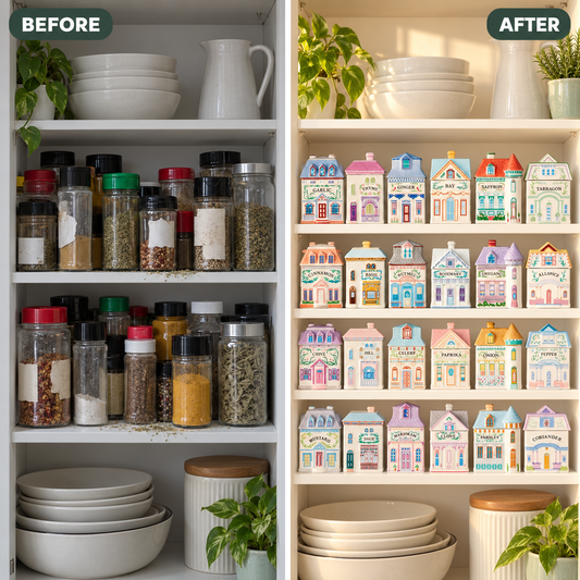Voxerra Spice Village - 24-Piece Hand-Painted Spice Jar Set